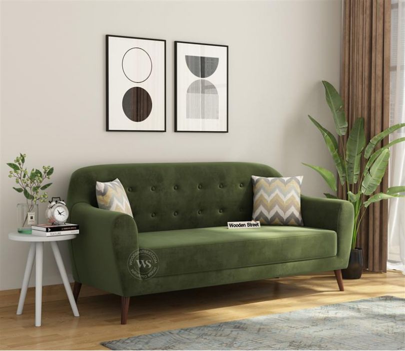 Sibert 3 Seater Fabric Sofa (Dark Olive Green)