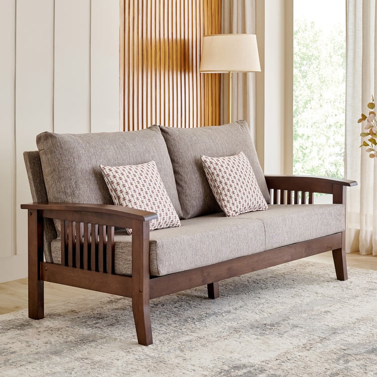 Abby Fabric 3-Seater Sofa with Cushions - Brown